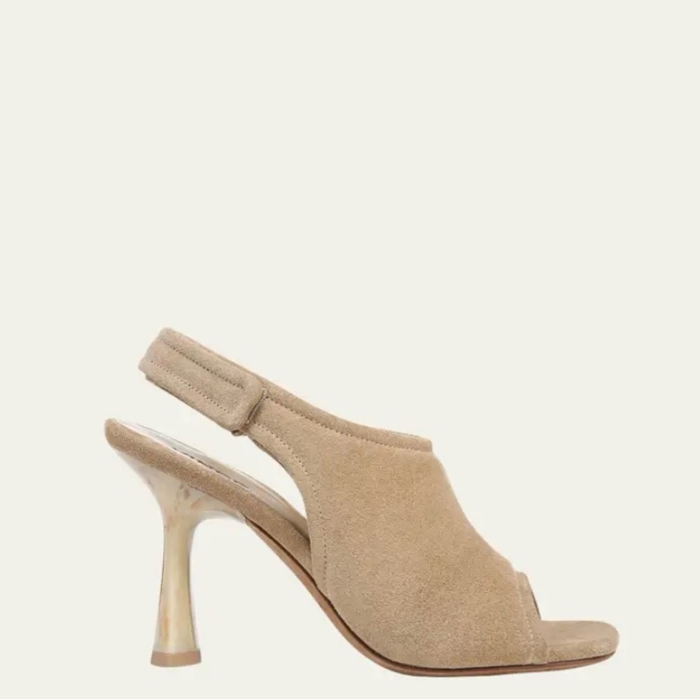 Vince Tan Suede Slingback Peep-Toe Heels - Picture 6 of 13
